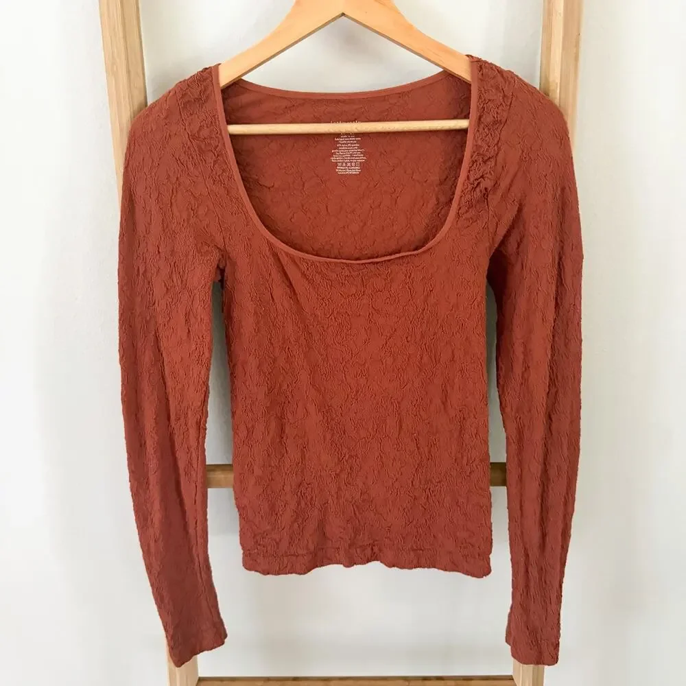 Free People Intimately Have It All Long Sleeve Textured Top Rust M/L